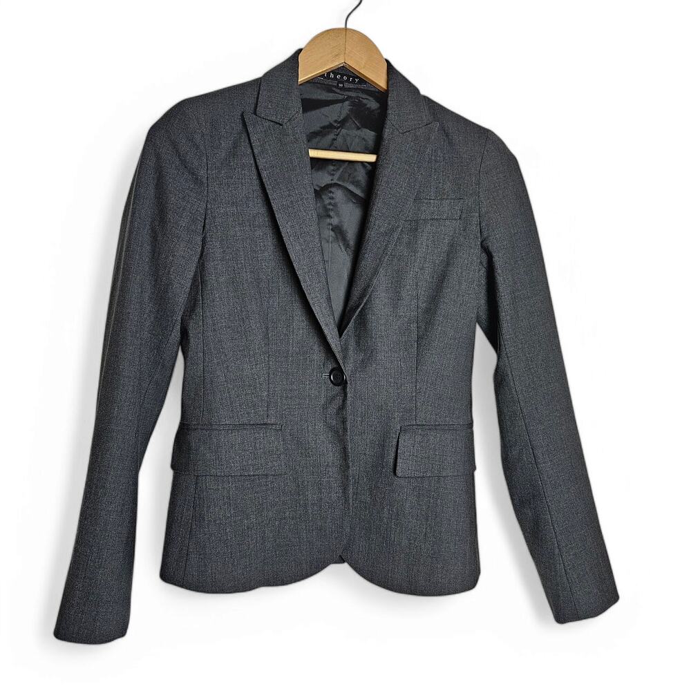 Theory Womens Gabe B Wool Blend Blazer Jacket Minimalist Academia Office Sz 00